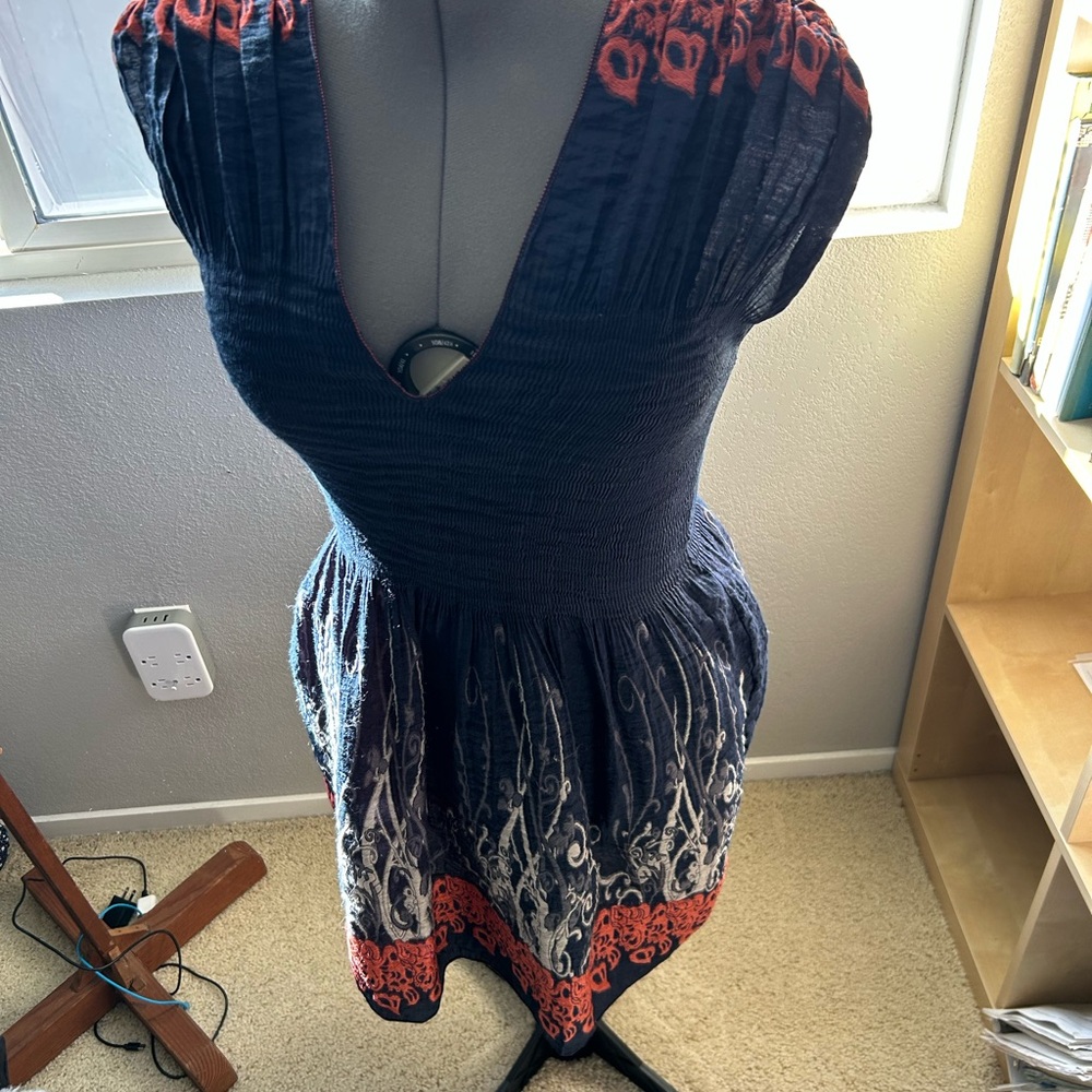 Elegant Blue and salmon/orange coloring Women's Dress stretchy form fitting